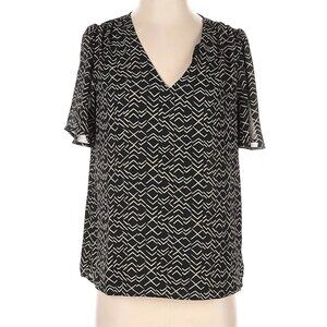 Nordstrom Rack Women's Top L Black Geometric Pattern Short Sleeve Blouse Career